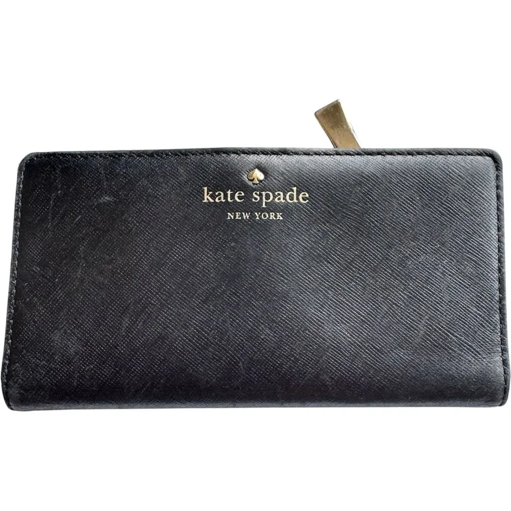 Kate Spade New York Large Slim Bifold Black Saffiano Leather Gold Hardware
